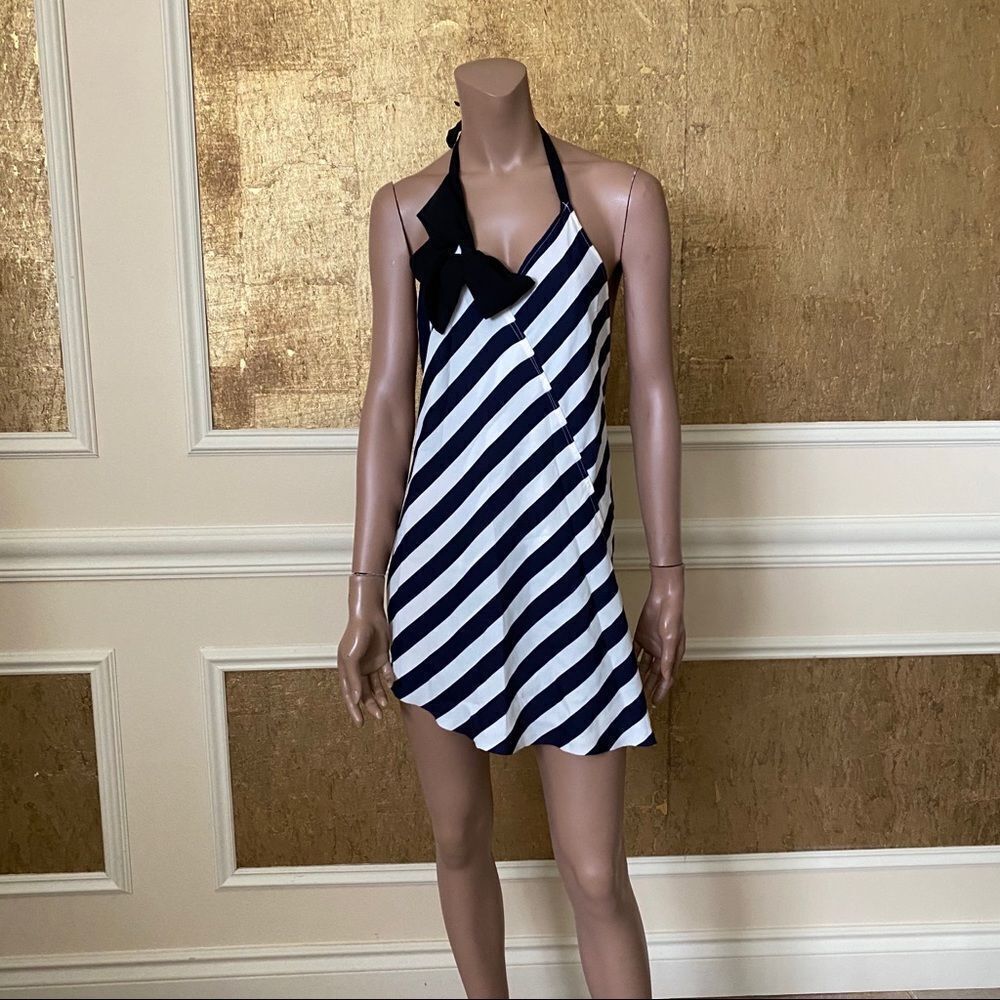 NWT Minkie Y2K blue white strips open back tunic OS - Picture 3 of 12